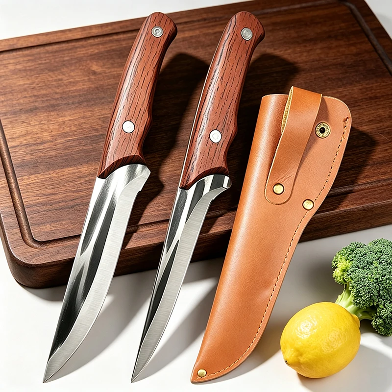 Hand Forged Kitchen Knife Butcher Boning Knife Chef Cleaver with Sheath Stainless Steel Sharp Meat BBQ Fishing Cutting