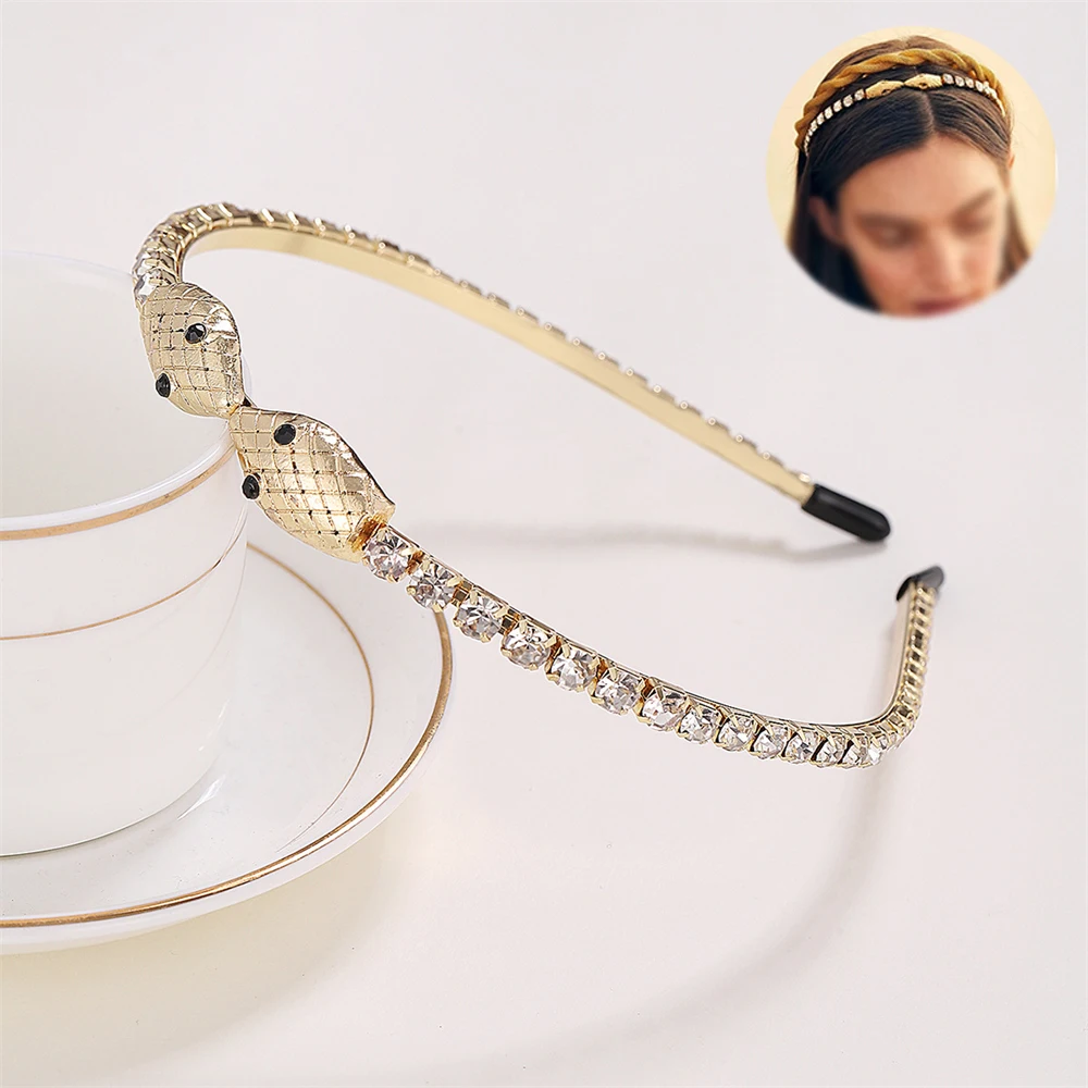 1 Piece Gold Alloy Snake Hairbands for Women Female Fashion Rhinestone Hair Hoop Band Headdress Hairpin Hair Accessories Jewelry