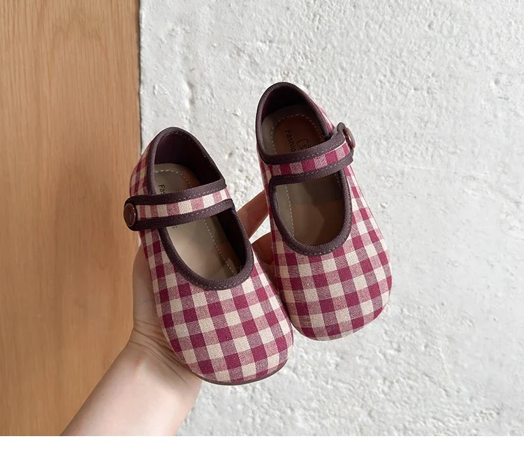 JGSHOWKITO Kleinkind Mädchen Schuhe Retro Karierte Ballerinas 2026 Neue Herbst Niedliche Kinder Weiche Schuhe Klassische Prinzessin Party Hochzeit Schuhe – Detail 5