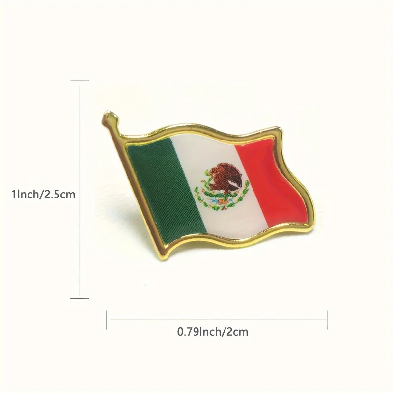 5pcs Retro Style Mexican Flag Lapel Pin Patriotic Enamel Brooch With Trim, Country Pride Accessory For Men And Women