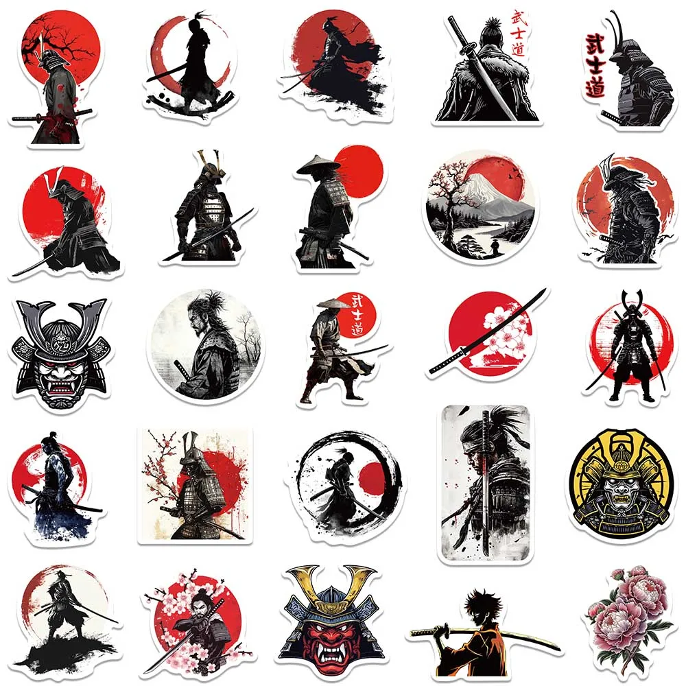 Pegatinas de Anime Samurai japonés para equipaje, portátil, teléfono, botella de agua, Graffiti impermeable, calcomanías de vinilo, 50 piezas