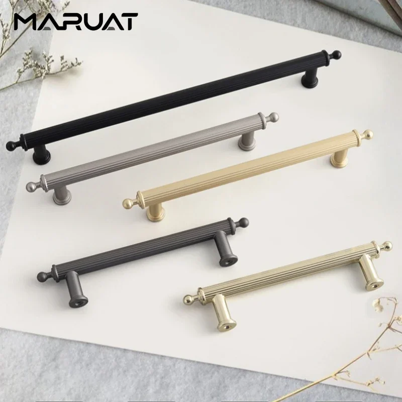 Golden Handles for Furniture Black Drawers Knobs European Minimalism Kitchen Cabinets Handles Zinc Alloy Cupboard Door Handles