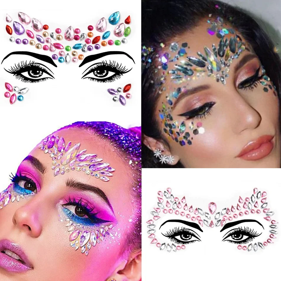 5Pcs 3D Diamond Face Jewels Body Rhinestones Stickers for Party/Wedding/Festival Self-Adhesive Face Gems with Glitter Crystal image 3
