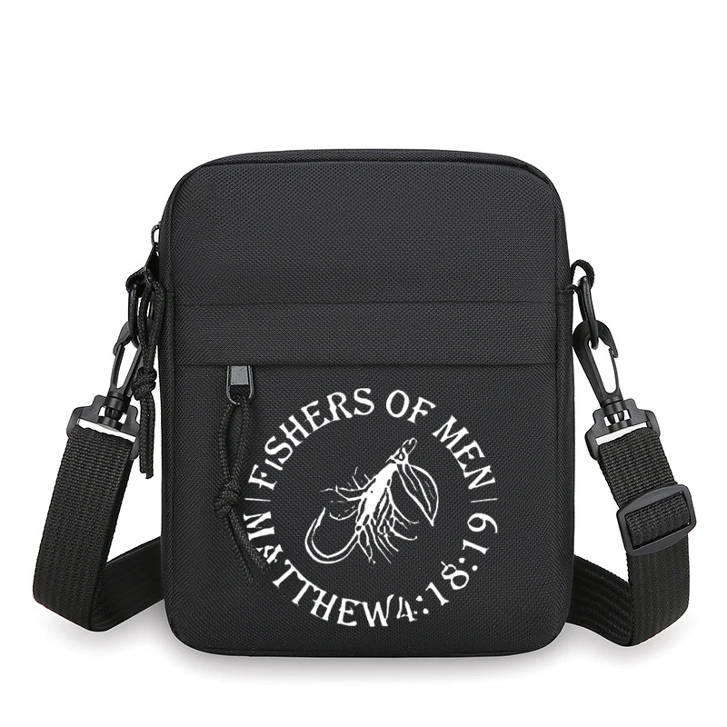 "Fishers of Men" Men's Shoulder Bag Bible Verse Christian Faith Fishing Hook Graphic Mini Mobile Phone Bag Small Crossbody Bags