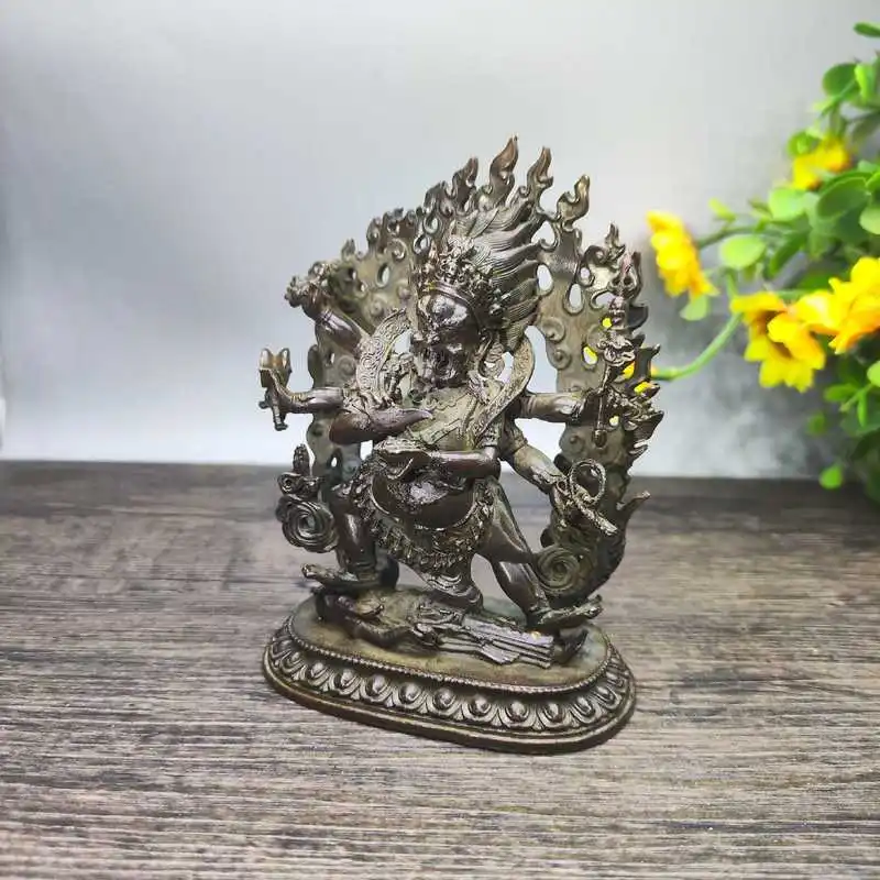 Bronze Tibetan Vajrasarvika Mahakala Buddha Statue Ornament for Home Worship and Wealth Attraction