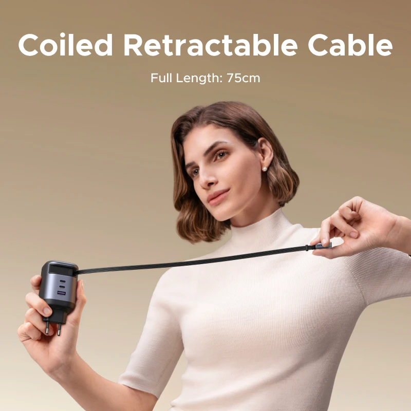 شاحن UGREEN 100W GaN مع كابل USB-C قابل للسحب، يدعم UFCS وPPS وPD للشحن السريع، مناسب للابتوب، MacBook Pro، iPad، الجهاز اللوحي، iPhone، Samsung #3