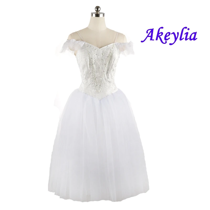 No elastic Romantic Ballet tutu Princess dress Professional La Sylphide Ballerina  Women White Fairy Ballet Long dress JNBL158