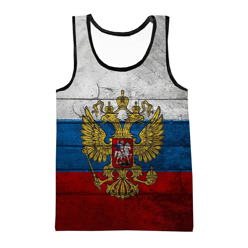 2024 New Russia Flag 3D Print Tank Top For Men Summer Vest Casual Russian Natinnal Emblem Sleeveless Shirts Male Oversized Tops