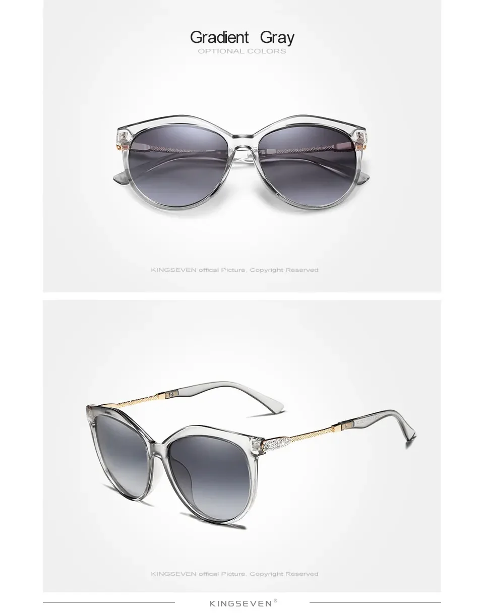 KINGSEVEN Mode Frauen Sonnenbrille Polarisierte UV400 Objektiv Luxus Fahren Runde Große Rahmen Gläser Legierung Cat Eye Weibliche Brillen – Detail 9