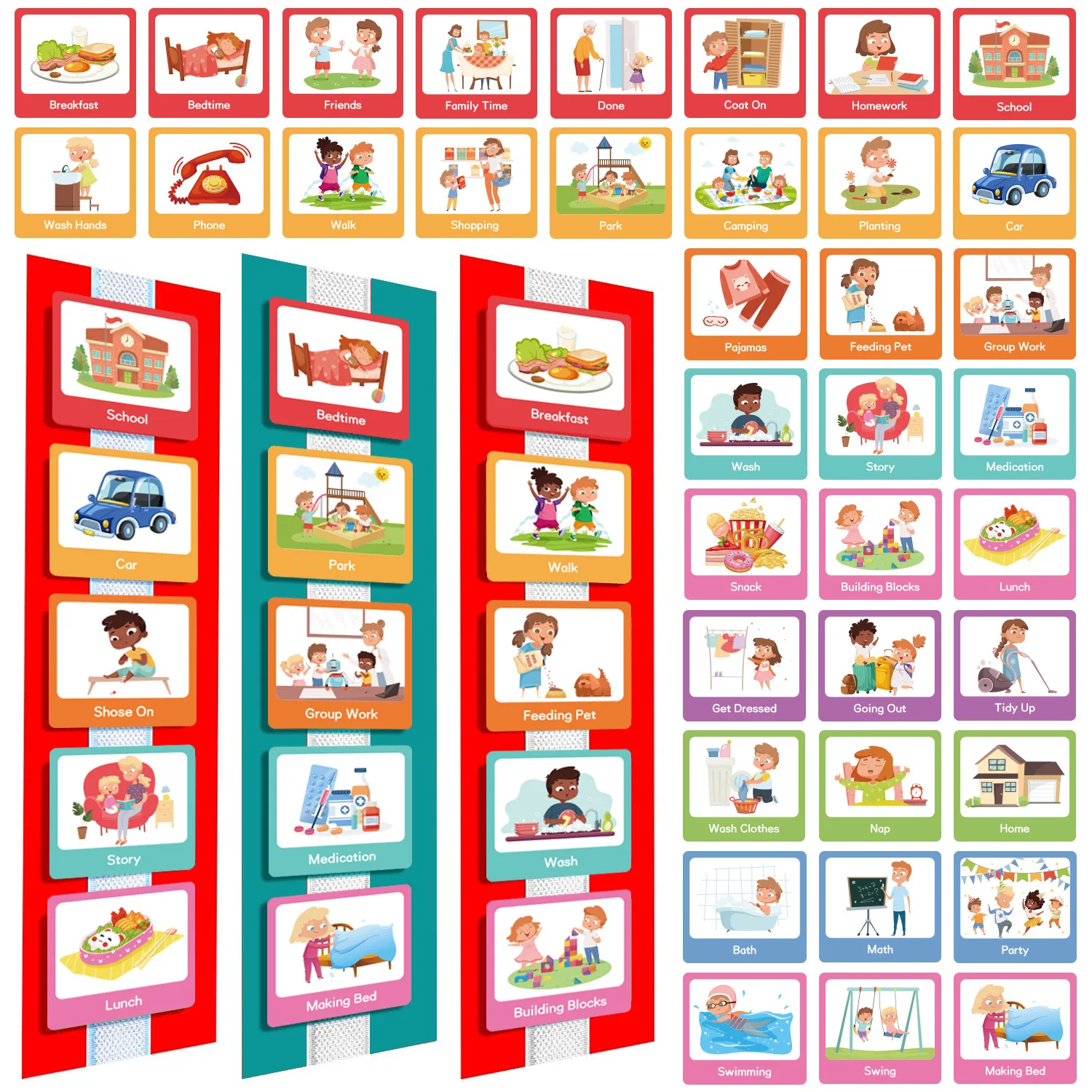 Planificador de pared Visual para niños, horario Visual de 60 piezas, tabla de rutina diaria, tarjeta de horario Visual diaria, tabla de tareas, Material de aprendizaje