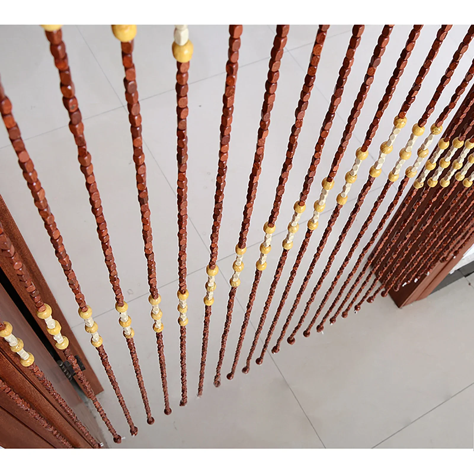 Makramee-Vorhang, Türperlen-Vorhang, 90 x 175 cm, 27 Stränge, Wellenmuster, Holzperlen-Türvorhang, Bambus-Holz, dekorativer Raumteiler – Detail 13