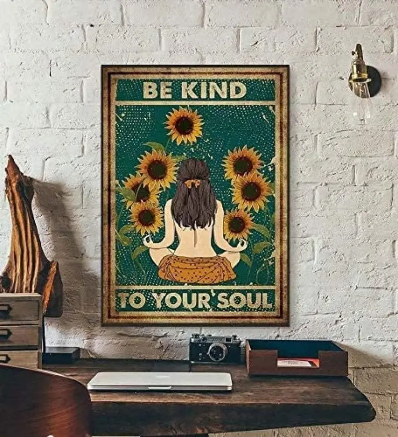 

Be Kind To Your Soul Yogas Retro Metal Tin Signs Vintage Aluminum Sign For Home Coffee Bar Wall Decor 8x12 Inch Metal