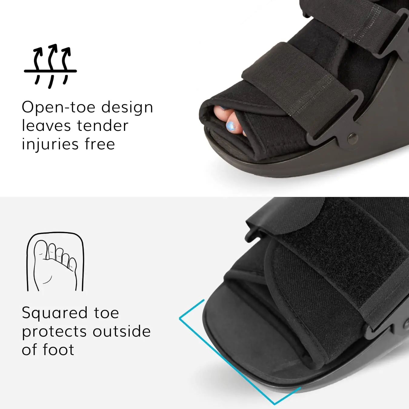 Short Walking Boot - Orthopedic Medical Walker Cast for Broken Toe Injuries, Sprained Ankles, Metatarsal Stress