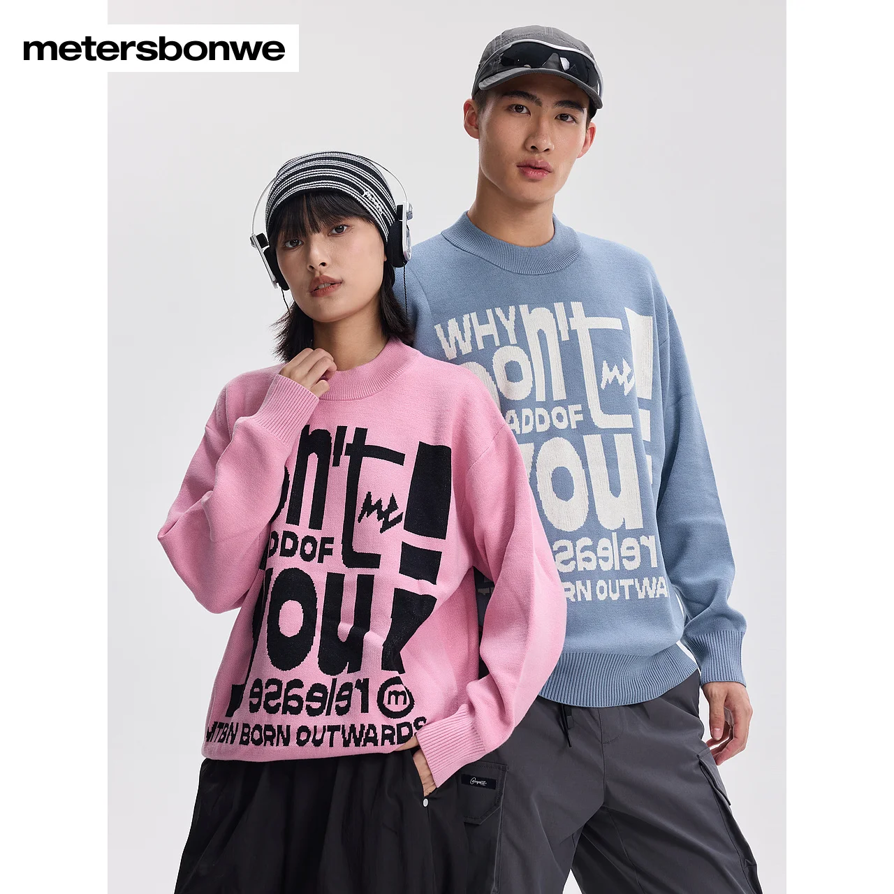 Metersbonwe-Men Women Letter Jacquard Sweater Jumper  O-Neck Loose Trend Pullover Does Not Pick The Figure Soft Warm Wear Winter