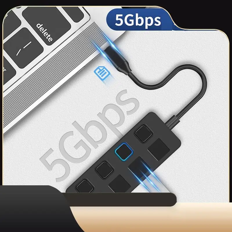 

4-Port Button USB3.0 HUB Switch USB Splitter1 To 4 Hub Type-C Extender For Laptop Computer Replacement Spare Parts Accessories B
