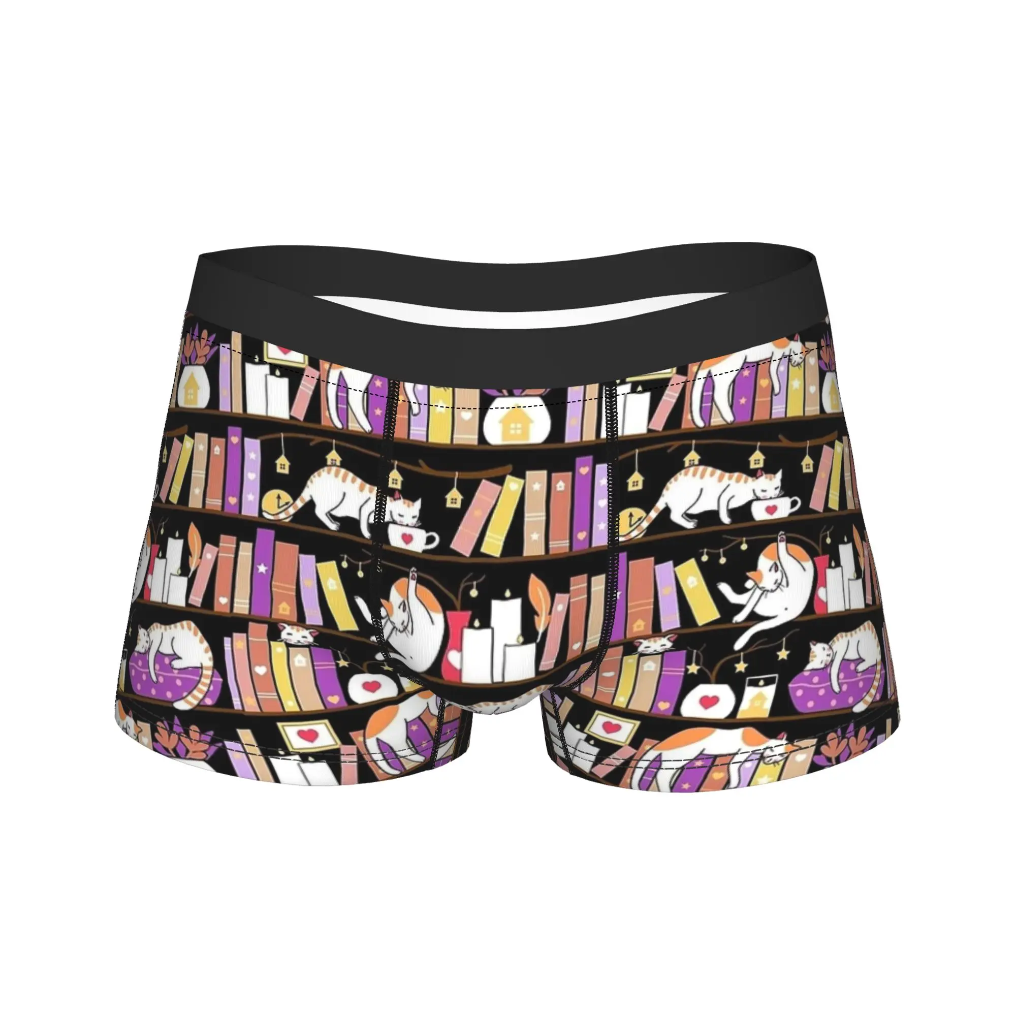 

Библиотечные кошки, фиолетовое нижнее белье, мужские трусы, дышащие шорты с принтом, шорты высокого качества, большие размеры 2XL