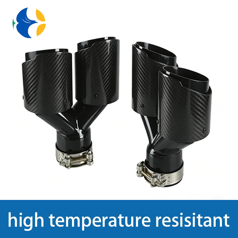 1 Pcs AK Logo Universal Car Carbon Fibre Tail Throat Length Black Y-Shaped Double Out Twill Glossy Exhaust Muffler Tip