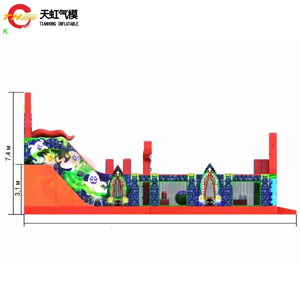 Komercyjna dmuchana zjeżdżalnia z motywem ducha, dmuchany park rozrywki na Halloween, duża dmuchana zabawka tematyczna.