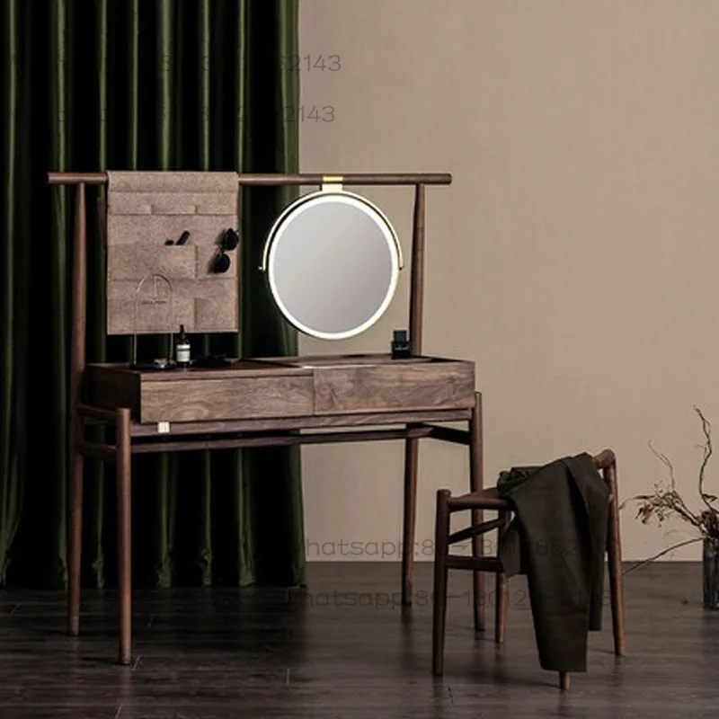 Penteadeira Organizadora Estética com Design Minimalista, Cômoda de Luxo em Metal e Madeira com Espelho e Armazenamento para Quarto e Sala de Estar