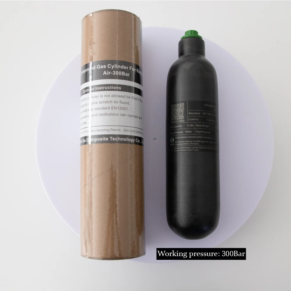 Carbon Fiber Cylinder 0.36L 300Bra, M18*1.5 for Diving, Fire Rescue HEXGER-TECH 360CC Frosted Carbon Fiber Gas Cylinder
