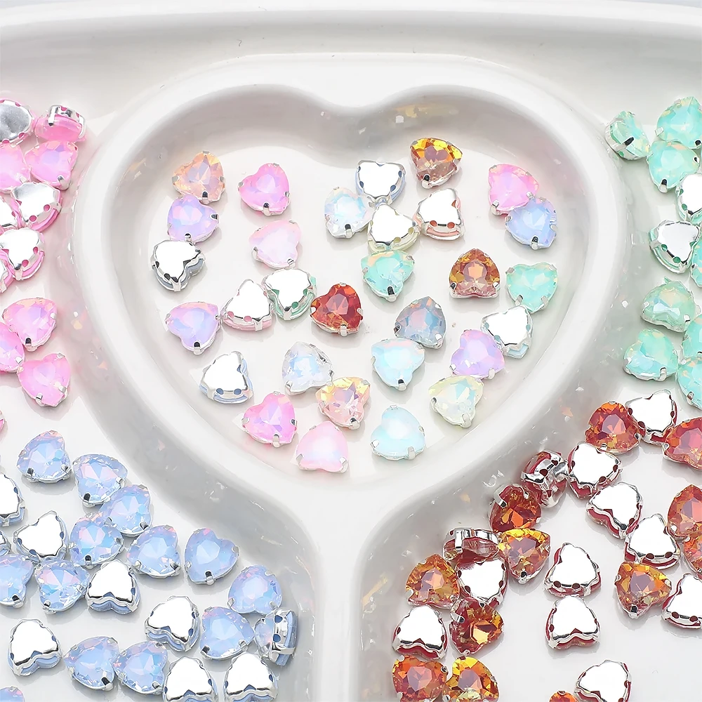 20 Stück 10 mm Kristallglas Liebe Herz Edelsteine Perlen Silber Klaue Strass Handwerk Schmuck DIY handgemachte Bekleidungszubehör