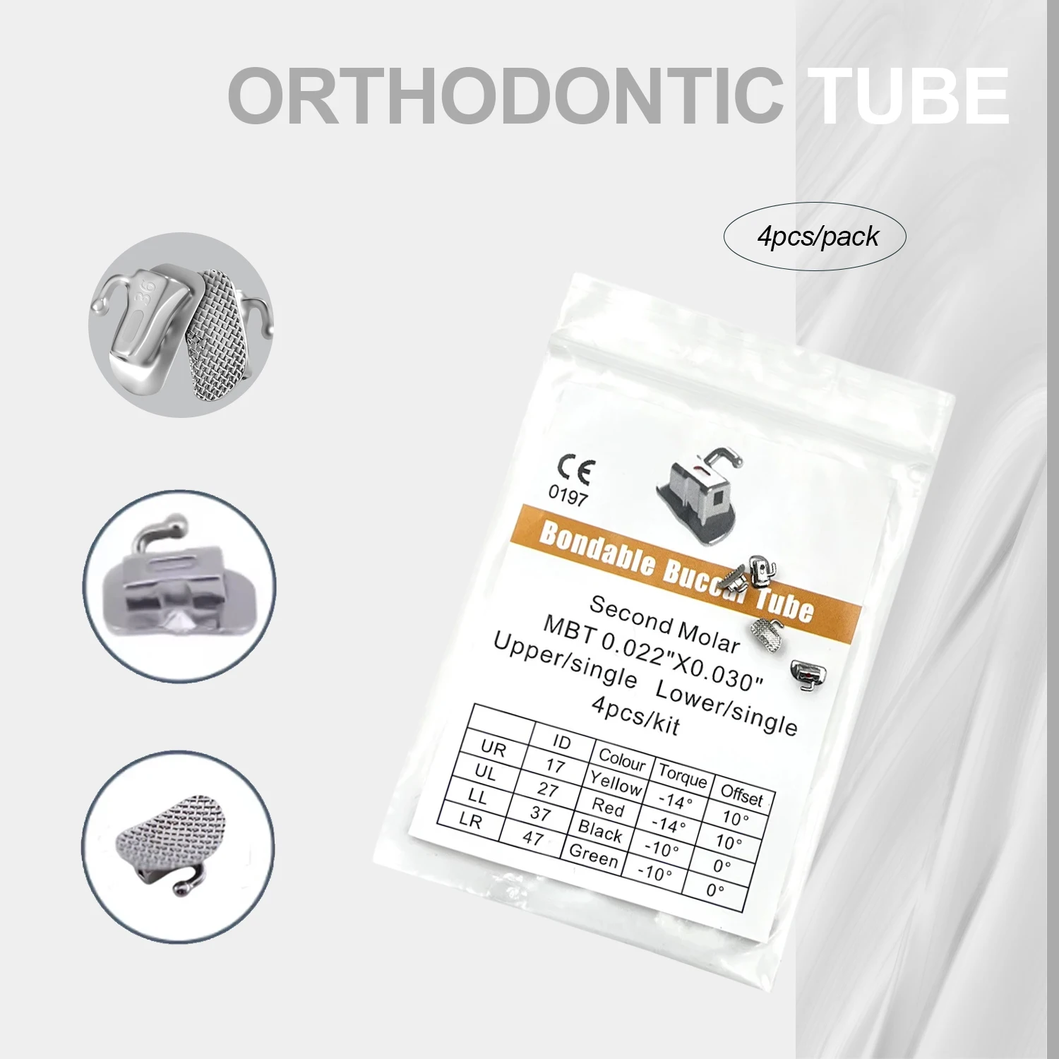 10 Bags 4Pcs/Bag Dental Bondable Buccal Tube Mesh Base UR UL LR LL Edgewise Roth MBT 0.022 Orthodontic Materials