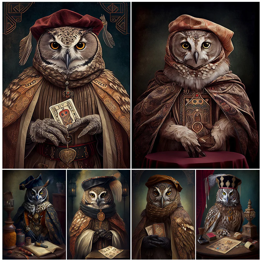 

Prophet Wizards Owl Vintage Wall Art Canvas Painting Fortune Teller Owl Portrait Victorian Art Poster And Print Home Decoration