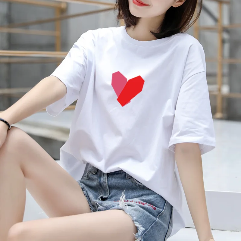 Pure Cotton Short Sleeved Women's Loose Fitting Summer New T-shirt, Printed Top, Base Coat, Ins Trendy T-shirt