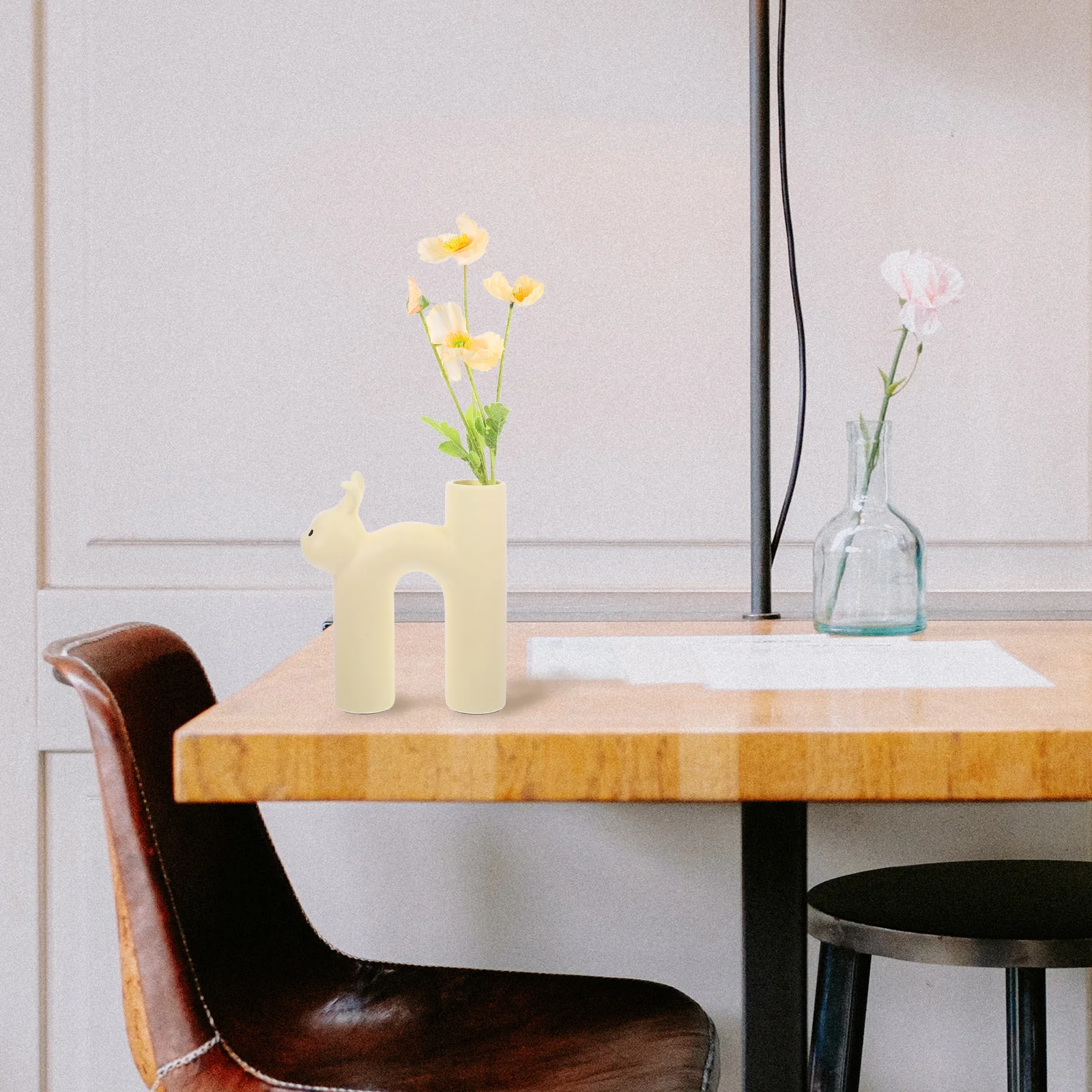 

Minimalist Cream Tone Ceramic Vase Featuring Rabbit Exterior Ideal for Shelf Dining Table Decor Nordic Style Farmhouse