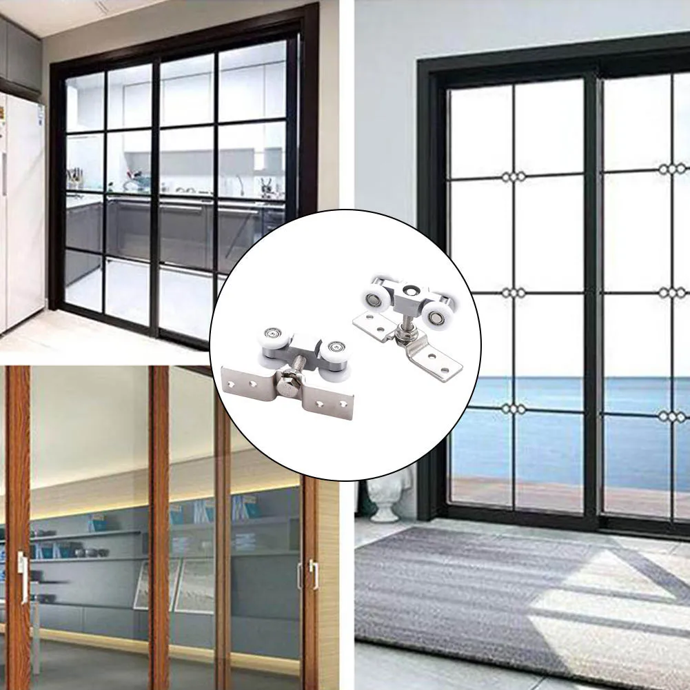 Practical Brand New High Quality Door Track Door Guide 1 Pair Stainless Steel Glass Door Hanging Rail Nylon Wheel