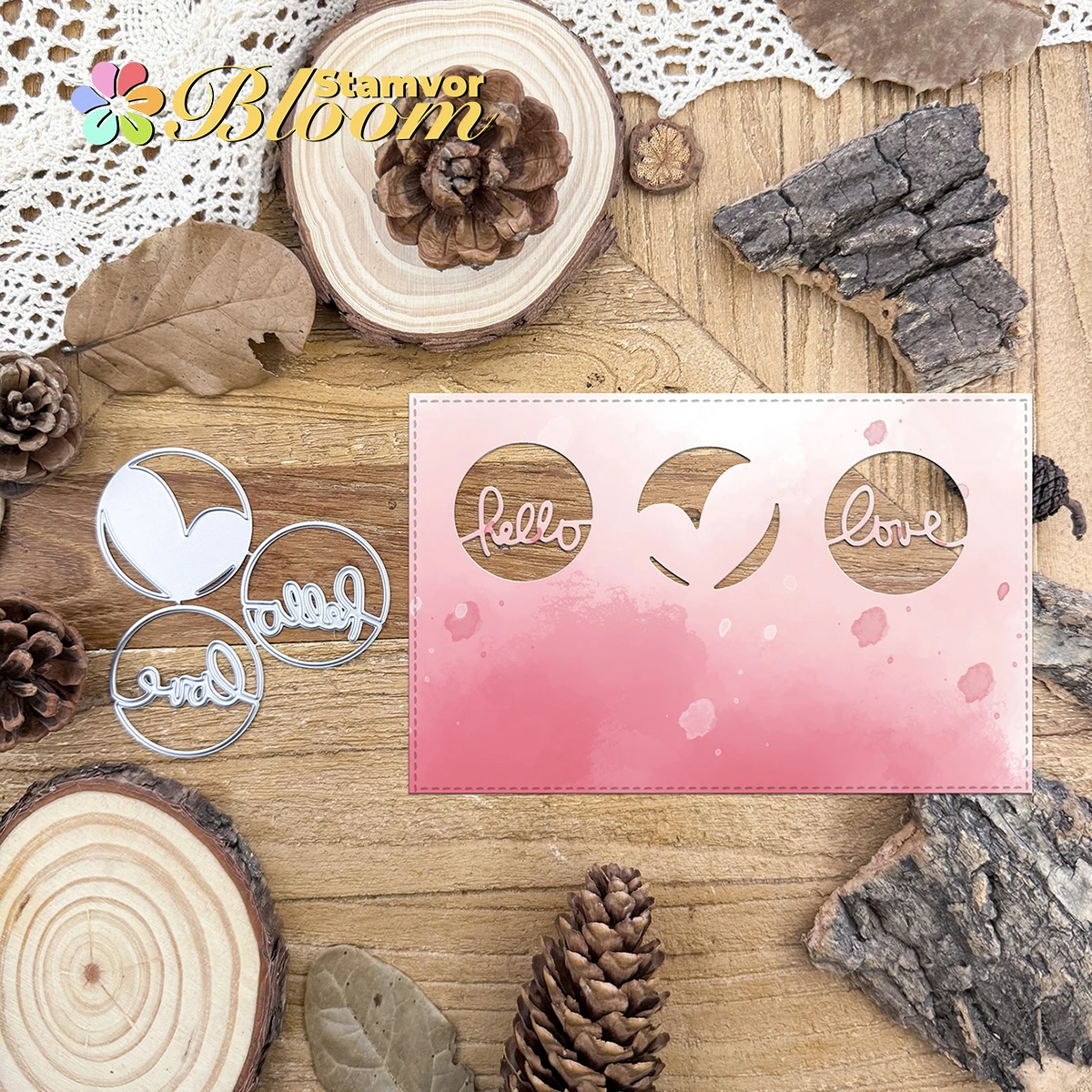 Original HALLO LIEBE Worte Kreise Rahmen Valentinstag Metall Stanzformen Scrapbooking Dekorative Prägung