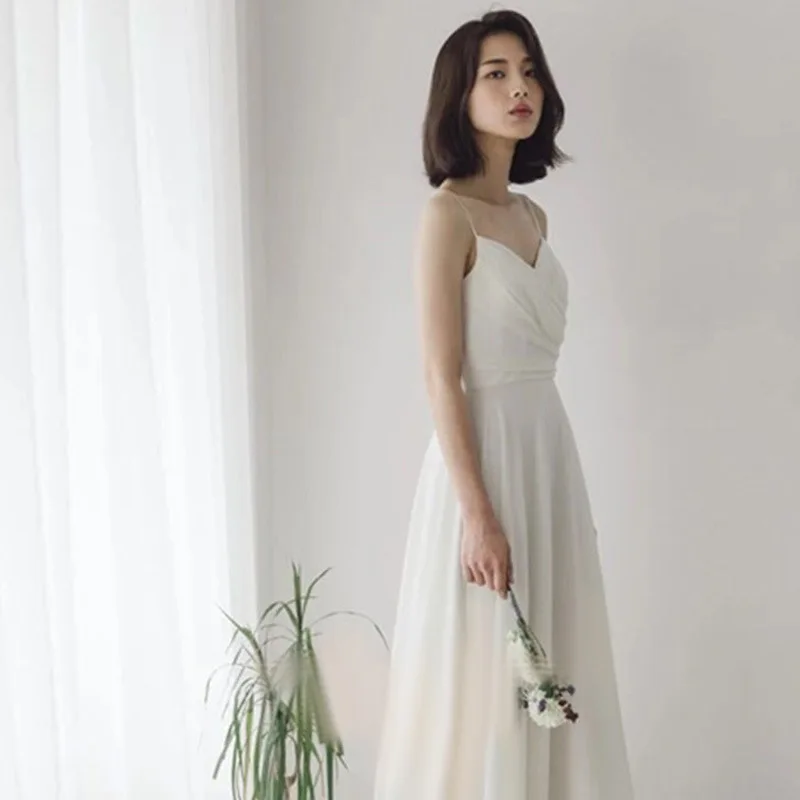 

French Style Travel Photography Light Wedding Dress Vacation Beach Long Dress Elegant Backless