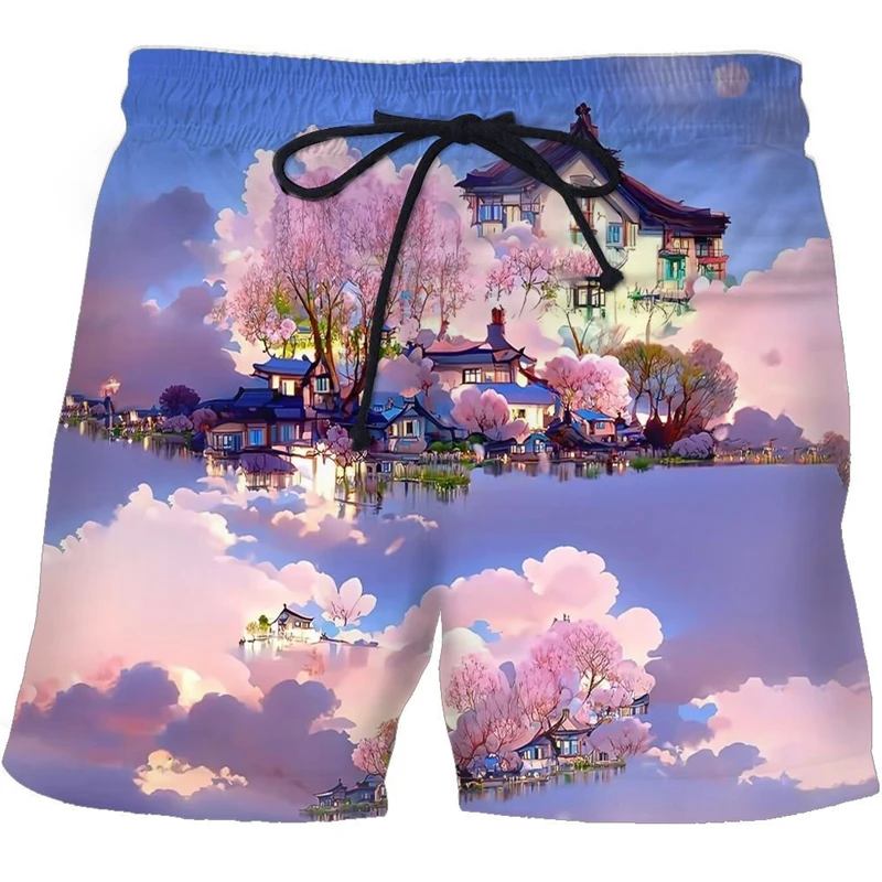 Landschaft 3d gedruckt Strand Shorts Männer Frauen Kinder lässig Mode Badehose Fitness studio Socken Shorts Hommer coole Eis kurze Hosen