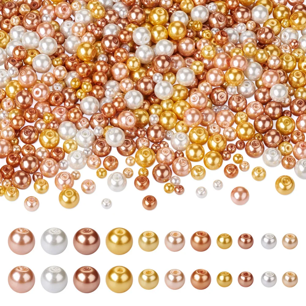 

about 1695pcs/Box Pearlized Glass Pearl Round Bead 4~9mm Mix Color Beads for jewelry making DIY bracelet necklace earring decor