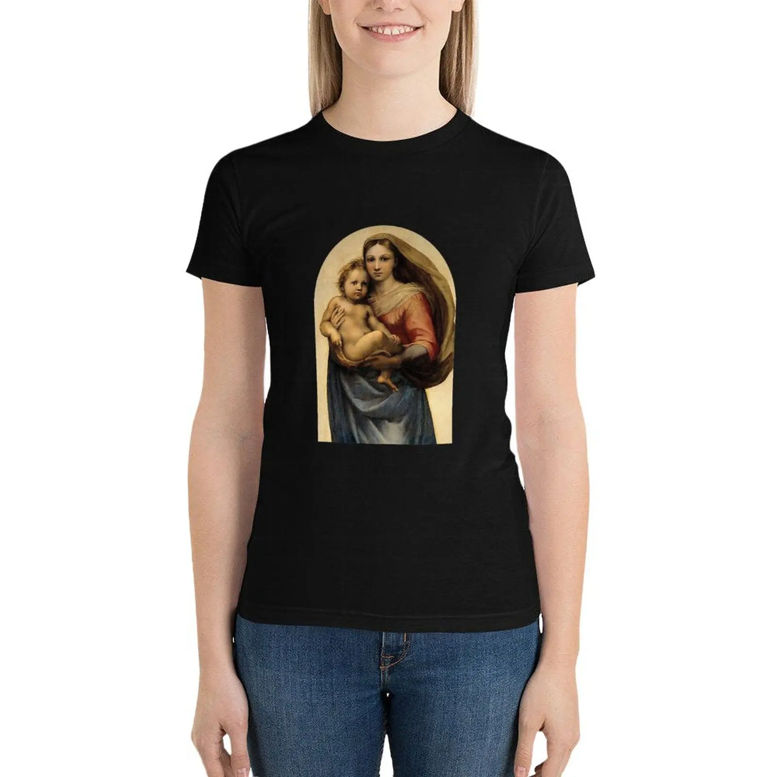 Sistine Madonna Virgin Mary by Raphael T-Shirt lady clothes summer clothes cropped t shirts for Women