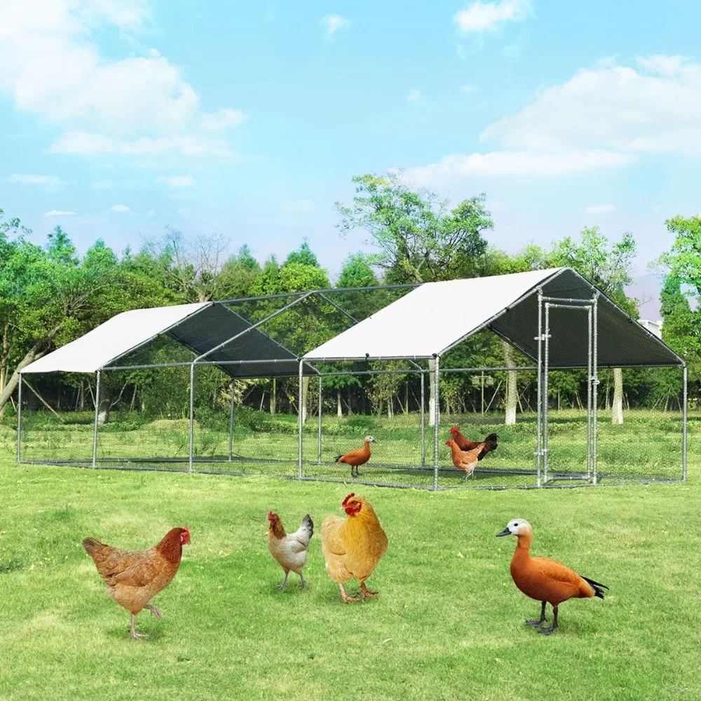 

Large Metal Chicken Coop, Walk-in Run House Shade Cage,Waterproof and Sun Protection Cover for Outdoor Backyard Farm,Cages.