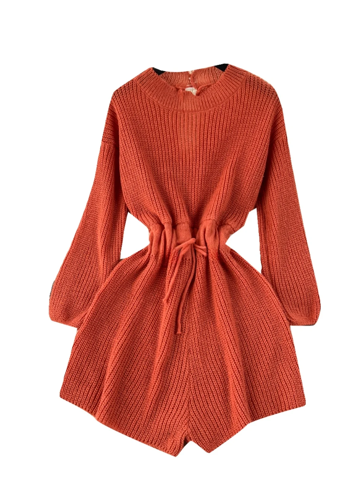 Faionable Knitted One-Piece Pants Women's High Waist Hollow out round Ne Waist-Cinching Sweater orts Autumn Winter