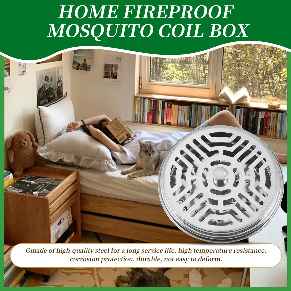 ABNQ Stainless Steel Holder for Mosquito Coils, Fireproof Mosquito Spiral Container, Portable Metallic Mosquito Coil Holder