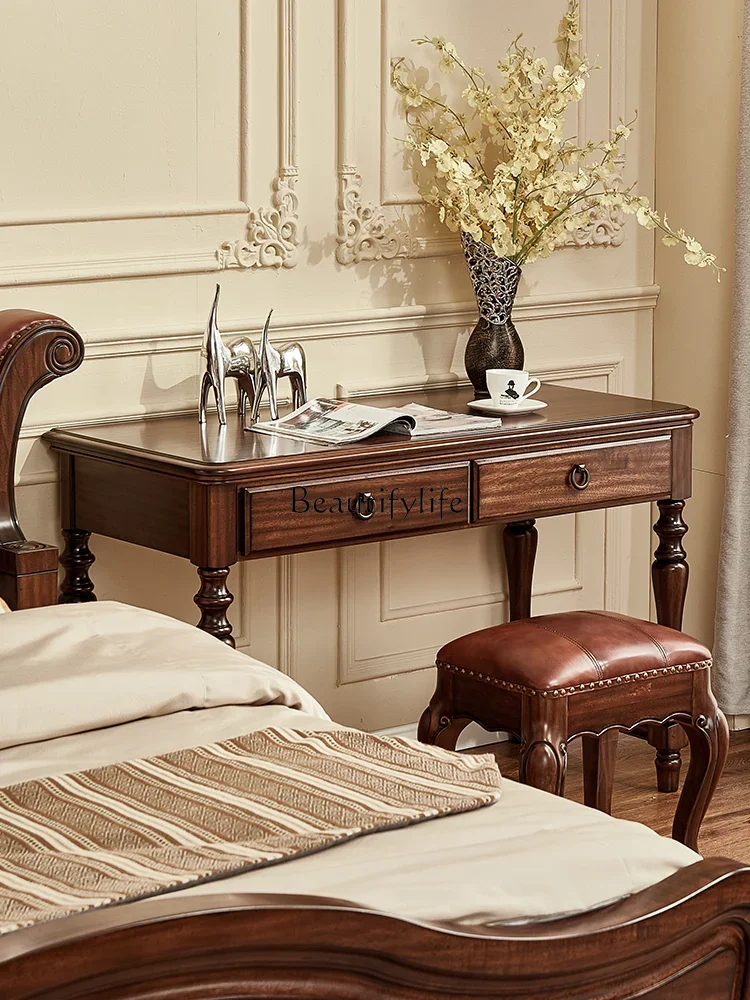 

yj19 All Solid Wood Desk Black Walnut American Style Bedroom Writing Desk Computer Desk
