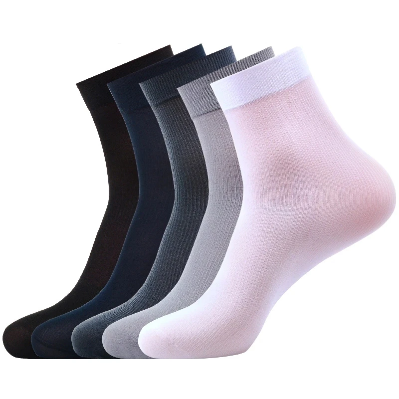 Conjunto de 5 pares de calcetines de fibra de bambú para hombre, transpirable con rayas finas calcetín largo, de seda, para negocios