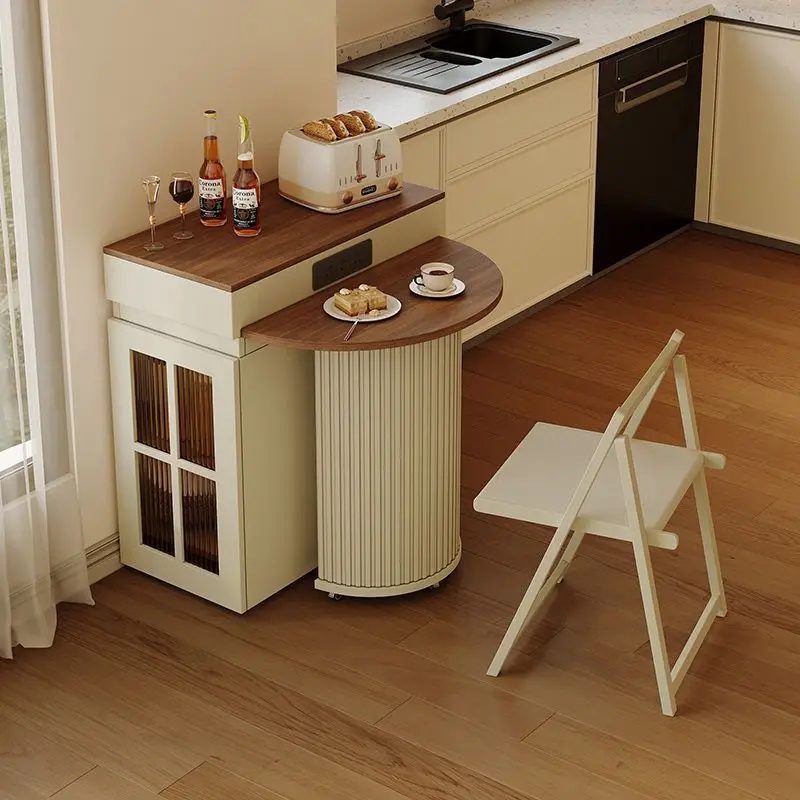 Folding retractable dining table and chair combination Small apartment household integrated multi-functional lifting solid wood