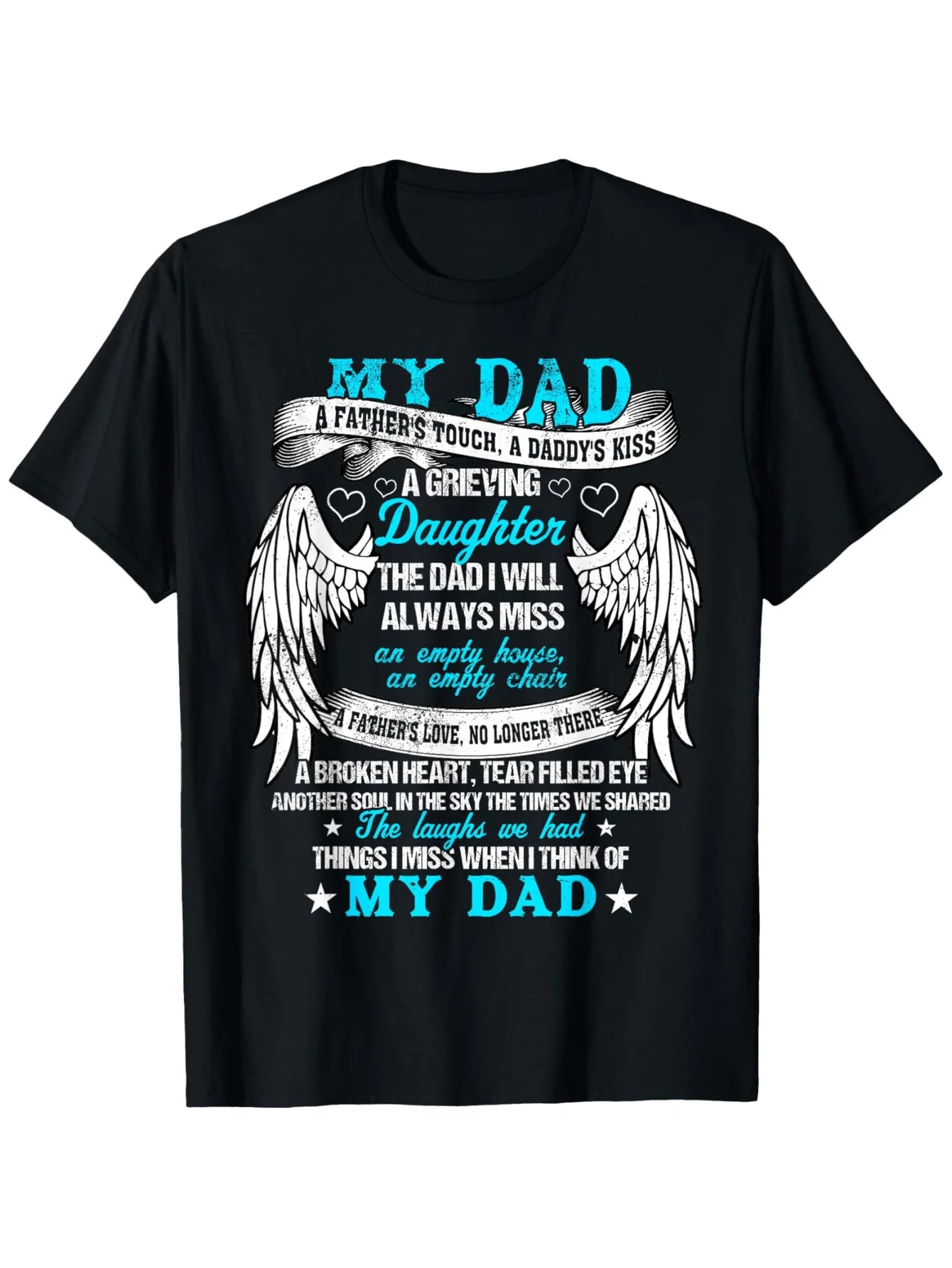 Mon père dans ses souvenirs, poème, fille, fils, perte de papa au paradis, t-shirt |   100 % coton, col rond, manches courtes, style décontracté, transfert thermique