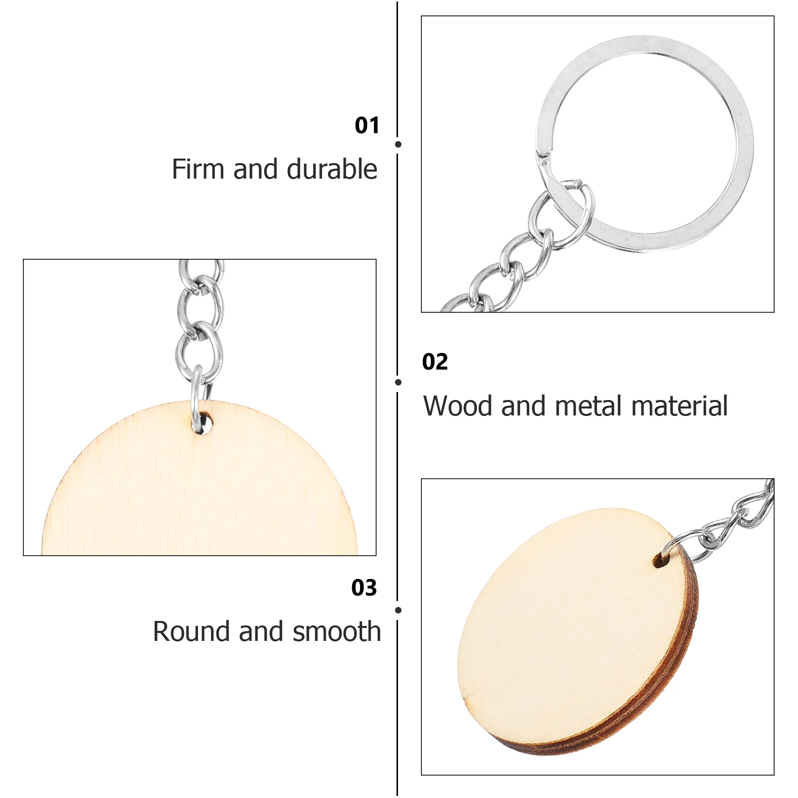 50Pcs Wooden Key Chain DIY Hand Drawing Keychains Creative Key Pendants Wooden Circle with Keychain DIY Making Keychain