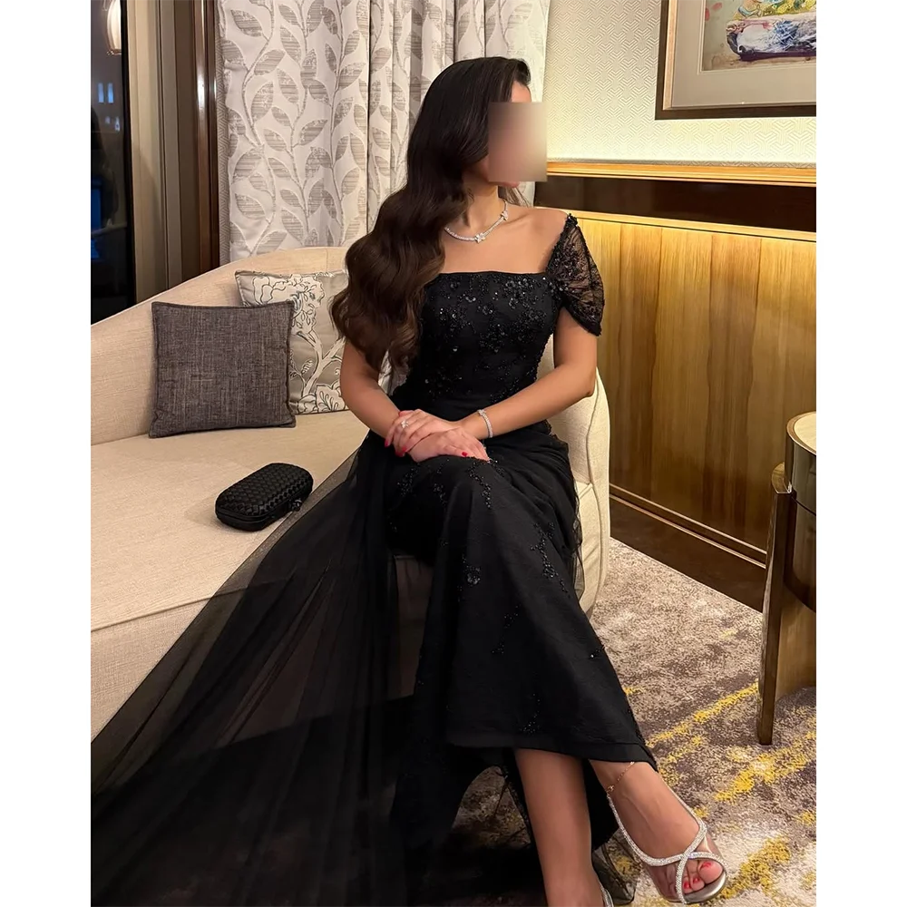 Black Evening Dress Customized Off The Shoulder Crystal Glitter Prom Straight Long Dresses  Elegant Formal Party Dress 2025