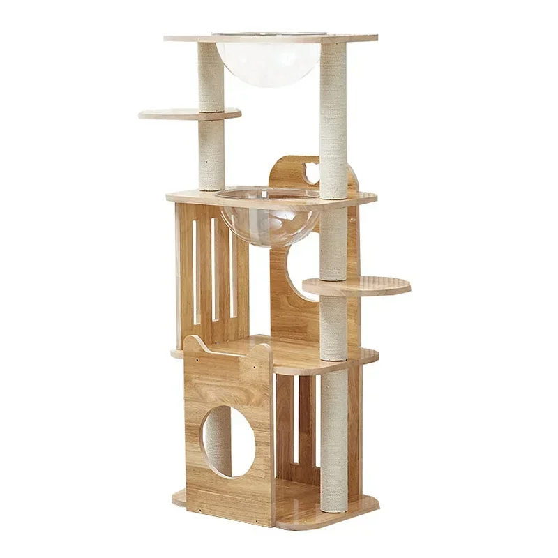 2024 New Style Indoor Cat Tree Sustainable Wood Pet Furniture Condo with Sisal Scratching Post Cotton Play House Activity Tower