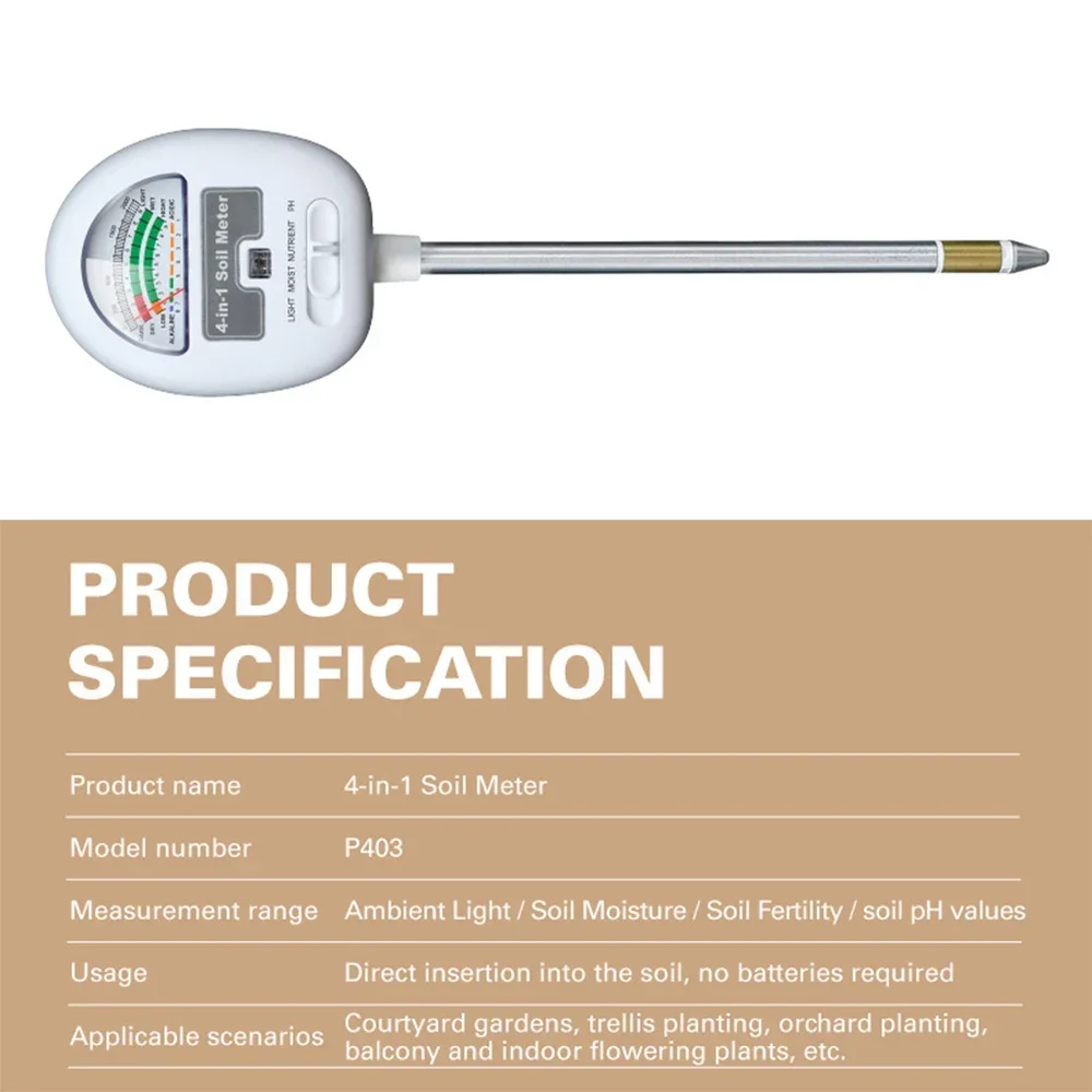 4-in-1 Soil Tester Light/moisture/fertility/ph Soil Quality Testing Instrument For Home Bonsai No Need Battery