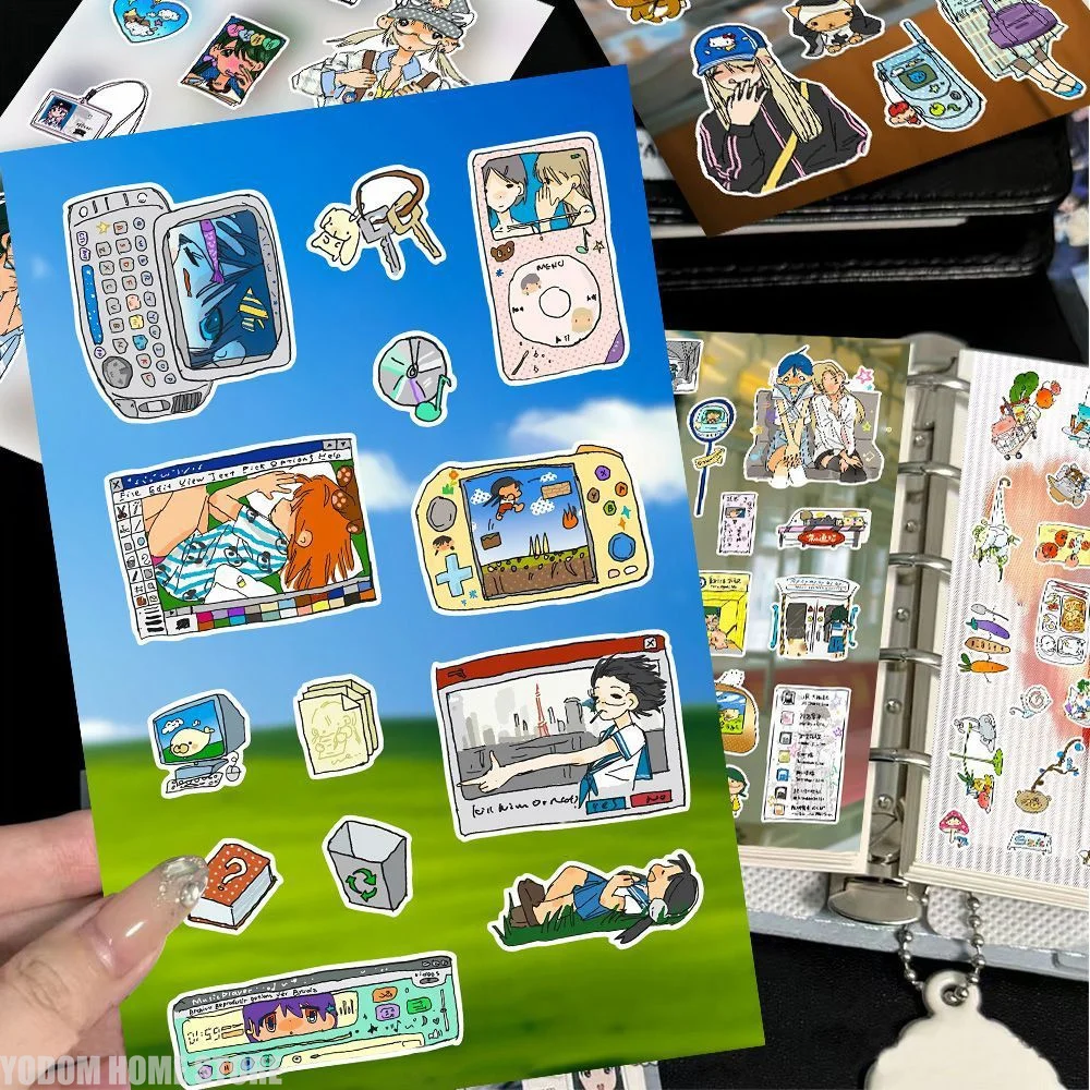 8 Sheets Mori System Hand-painted Cartoon Anime Girl Stickers for Scrapbooking Material Craft Supplies
