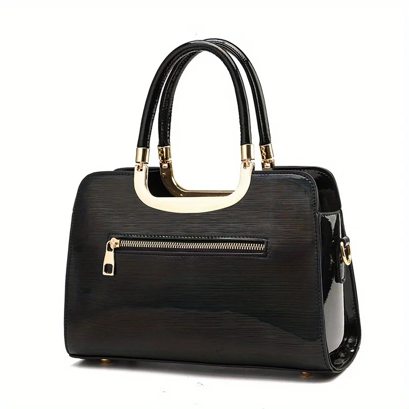 PU-leer, glanzende modehandtas, ritssluiting, verstelbare schouderriem, damesschoudertas, dames crossbodytas