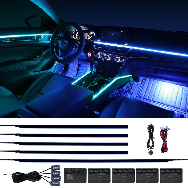 No Zone 6/10/14/18 In 1 Colorful RGB Car Ambient Light Strip Auto Interior Acrylic Fiber Strip Universal Vehicle Styling Decor