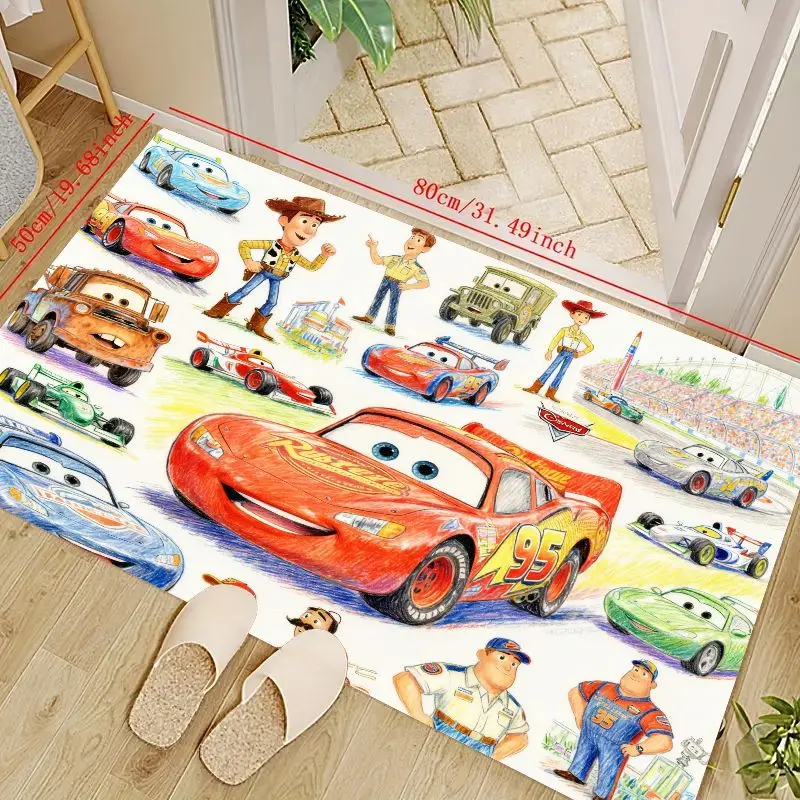 

1PC Disney Pixar Cars & Toy Story Characters Floor Mat, Vibrant Cartoon Race Car Lightning McQueen Mater Woody Detailed Print Ar